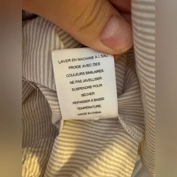 Mersea Essential Collar Popover Shirt Dress Beige White Stripes Size L/XL